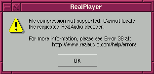 File compression not supported.  Cannot locate the requested RealAudio decoder.