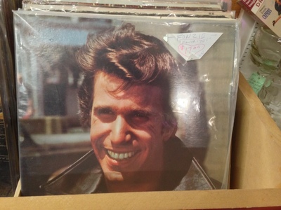 [A picture of a record with Fonzie on the cover] And you thought William Shatner was bad!