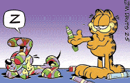 [Garfield showing off an artistic Odie]