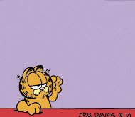 [Garfield alone, waving at Jon who's not in the frame]