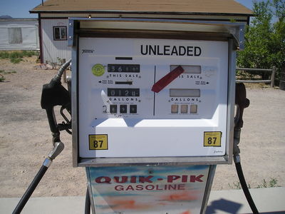 [Dig the old style gas pump, back when gas was below $1/gallon]