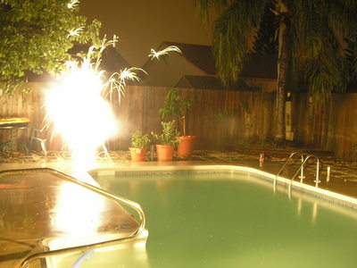 [Fireworks by the pool]