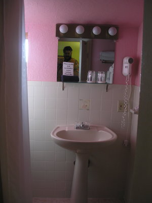 [The bathroom.  It's … uh … pink]