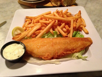 [It's not proper fish-n-chips.  For one thing, it's not served in newspaper …]