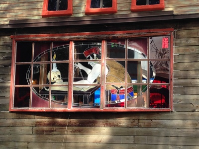 [Stained glass portait of a pirate, on a pirate ship.  Incredible!]
