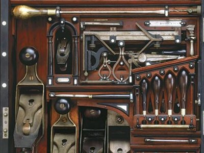 [This is the type of woodwork I would expect to see in a Gothic Cathedral, which, in its own way, this is.  A Gothic Cathedral of tools.]