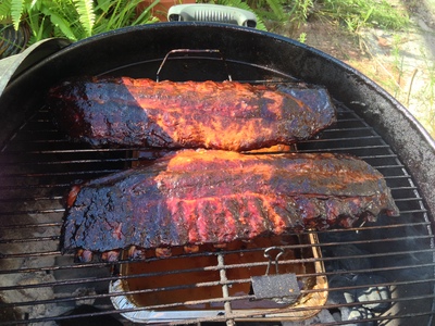 [Lip-smaking barbecue-ribby goodness.  These are ready to come off the grill!]