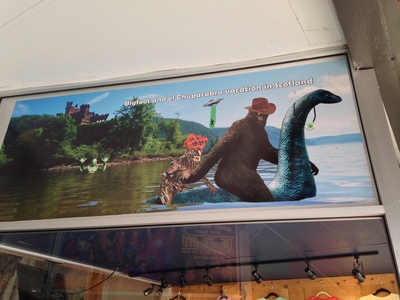 [Bigfoot and el Chupacabra vacation in Scotland. And then they get photobombed by the Creature from the Black Lagoon.]
