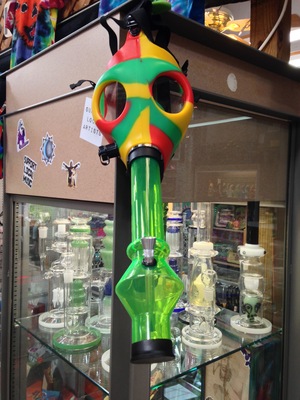 [“Dude!  I just turned this gas mask into a bong!” / “Dude!”]