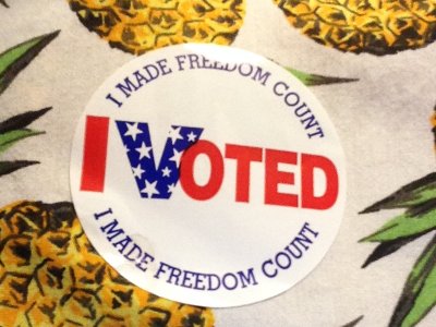 [Not only did I get a “I VOTED” sticker, but I also got to keep the pen.  Go figure.]